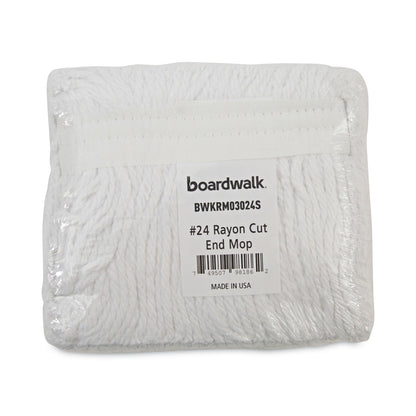 Boardwalk Banded Rayon Cut-End Mop Heads, #24, White, 1.25" Headband, 12/Carton