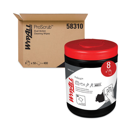 WypAll Power Clean ProScrub Pre-Saturated Wipes, 12 x 9.5, Citrus Scent, Green/White, 50/Canister, 8 Canisters/Carton