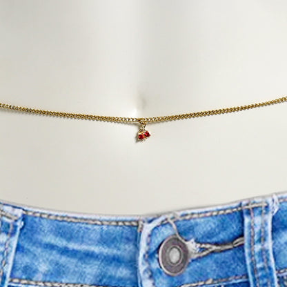 Red Gem Gold Tone Cherry Sweet Dangle Belly Chain