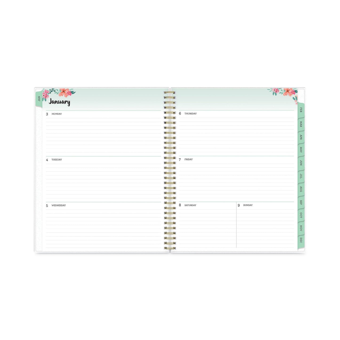 Blue Sky Laurel Weekly/Monthly Planner, Laurel Floral Artwork, 11 x 8.5, Green/Pink/Orange Cover, 12-Month (Jan to Dec): 2023
