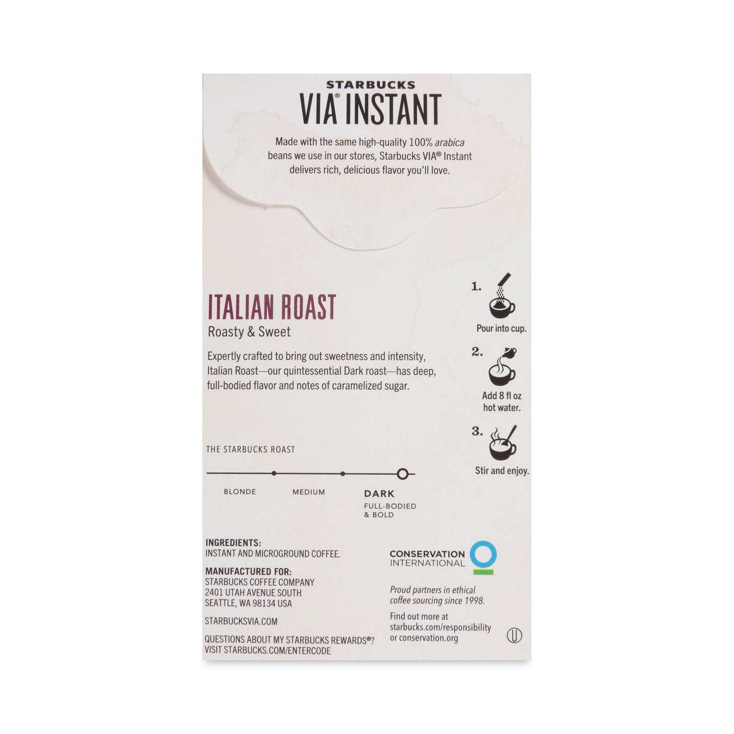 Starbucks VIA Ready Brew Coffee, 3/25oz, Italian Roast, 50/Box