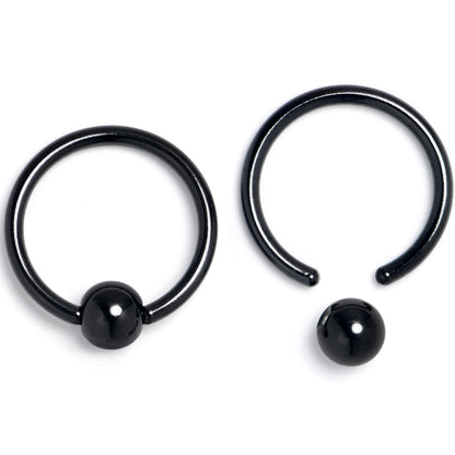 16G 3/8 Red Gem Black Bat BCR Captive Ring Set of 4