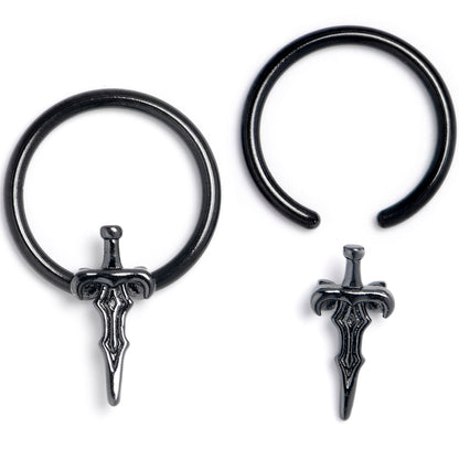 16G 3/8 Black Medieval Sword BCR Captive Ring Set of 4