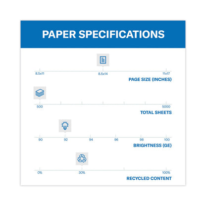 Hammermill Great White 30 Recycled Print Paper, 92 Bright, 20 lb Bond Weight, 8.5 x 14, White, 500/Ream