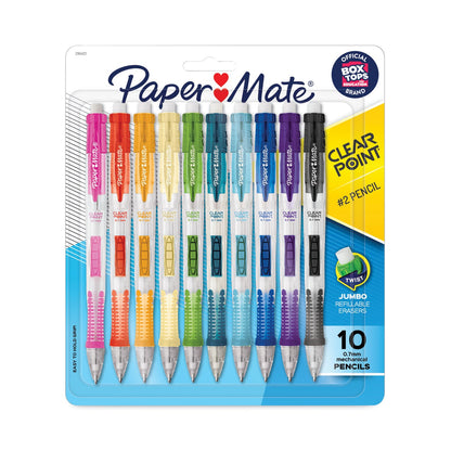 Paper Mate Clear Point Mechanical Pencil, 0.7 mm, HB (#2), Black Lead, Assorted Barrel Colors, 10/Pack