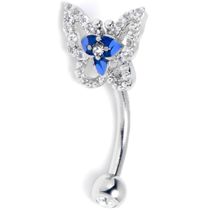 16G 5/16 Clear Gem Fabulous Butterfly Blue Curved Eyebrow Ring