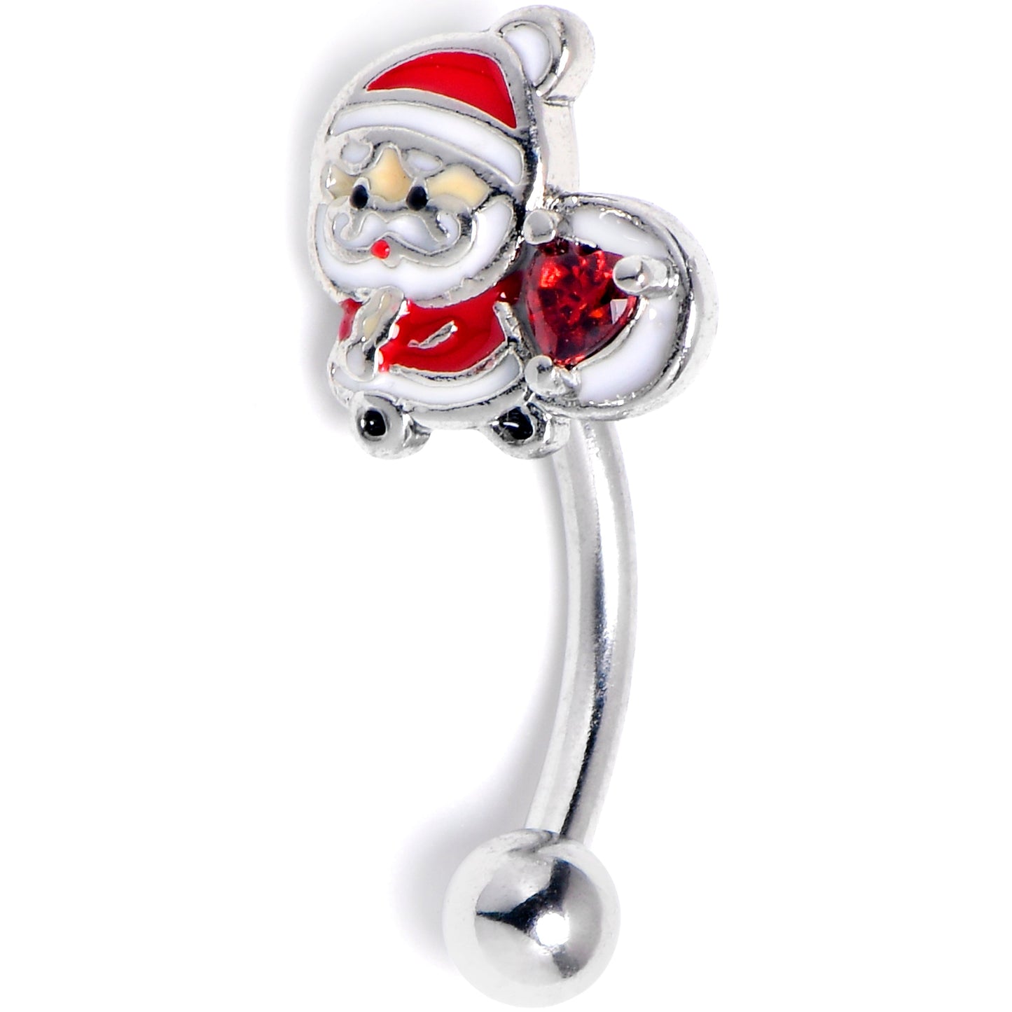 16G 5/16 Red Gem Santa Bag Heart Holiday Curved Eyebrow Ring