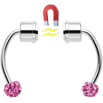 Pink Gem Magnetic Septum Ring Horseshoe Non-Pierced Fake Nose Ring Set