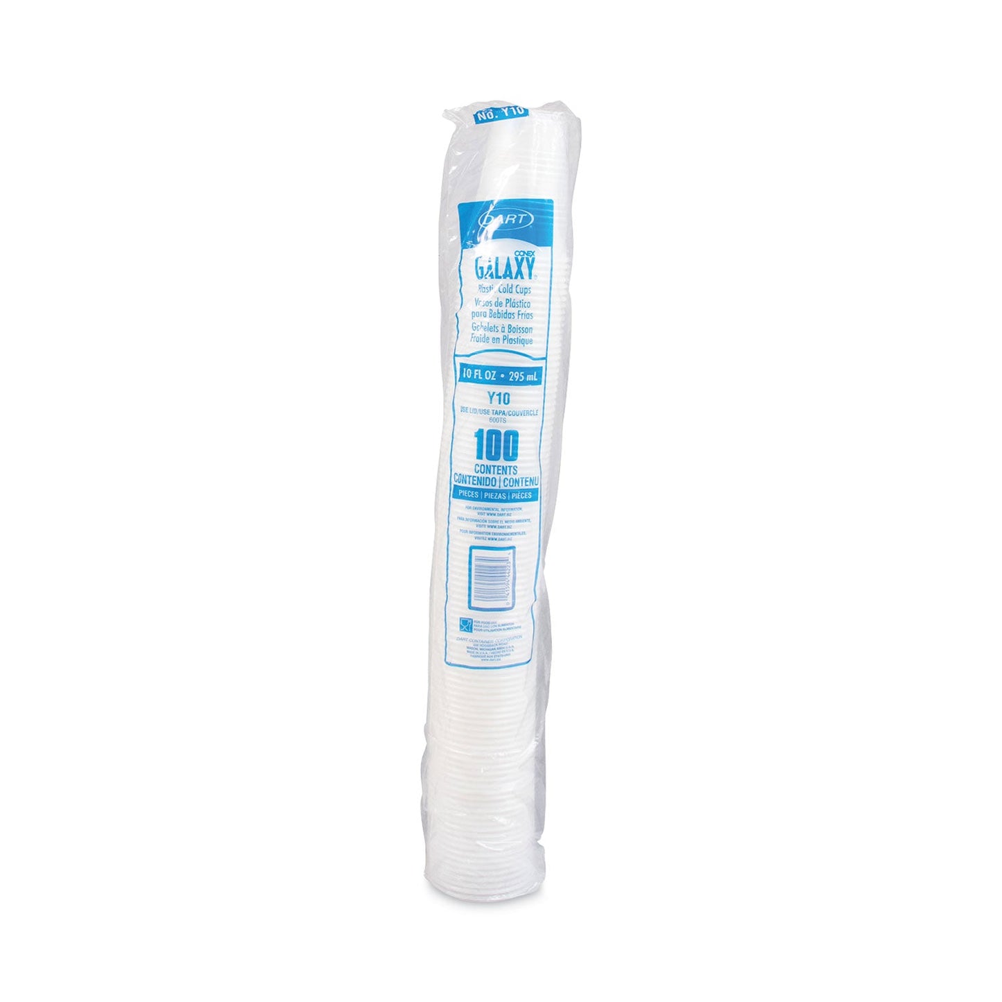 Dart High-Impact Polystyrene Cold Cups, 10 oz, Translucent, 100 Cups/Sleeve, 25 Sleeves/Carton