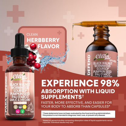 Para Defend Black Walnut Liquid Drops with Sweet Wormwood, Soursop, Garlic, Pumpkin Seed, Pau D'Arco, Oregano, Turmeric, Berberine and Neem Tincture