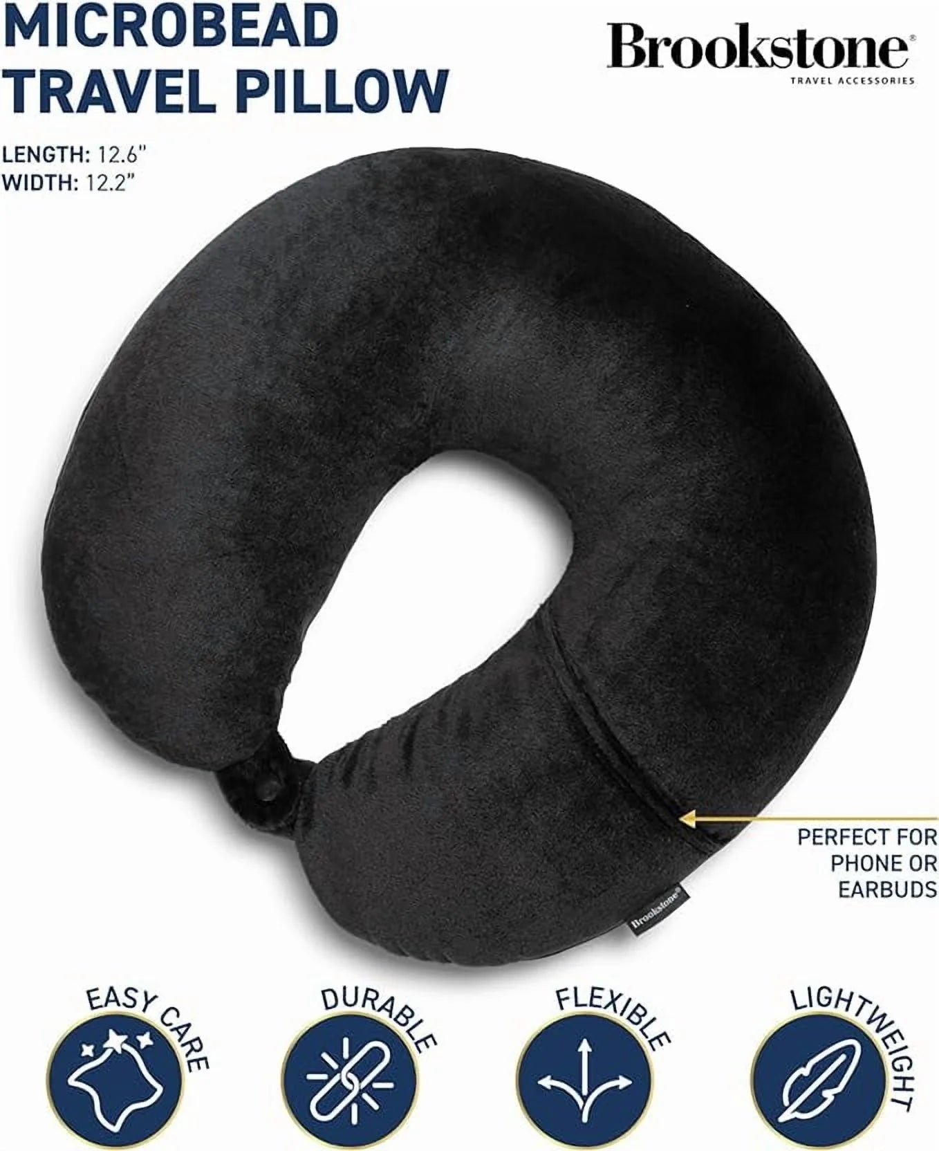 Brookstone Microbead Travel Neck Pillow - Lightweight U-Shaped Travel Pillow for Neck Support