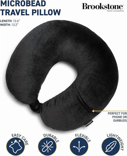 Brookstone Microbead Travel Neck Pillow - Lightweight U-Shaped Travel Pillow for Neck Support