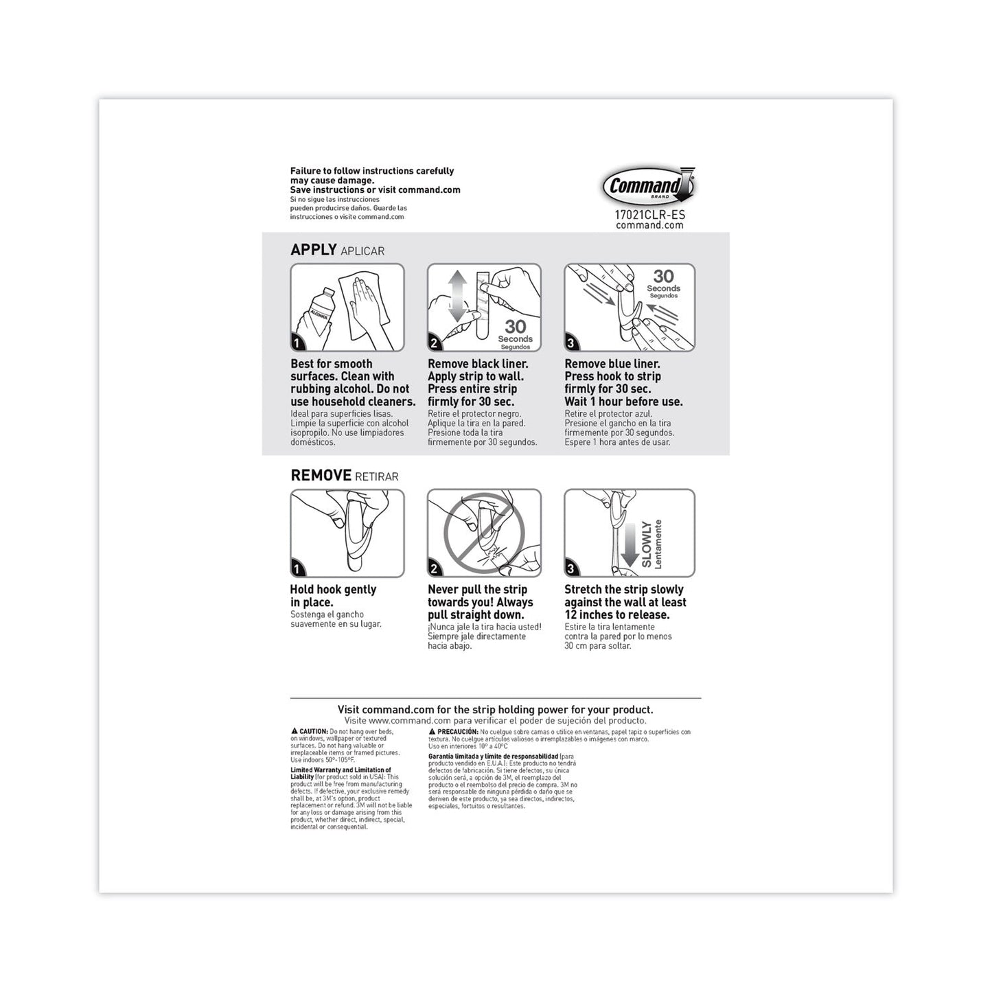 Command Refill Strips, Removable, Holds Up to 2 lbs, 0.63 x 1.75, Clear, 9/Pack