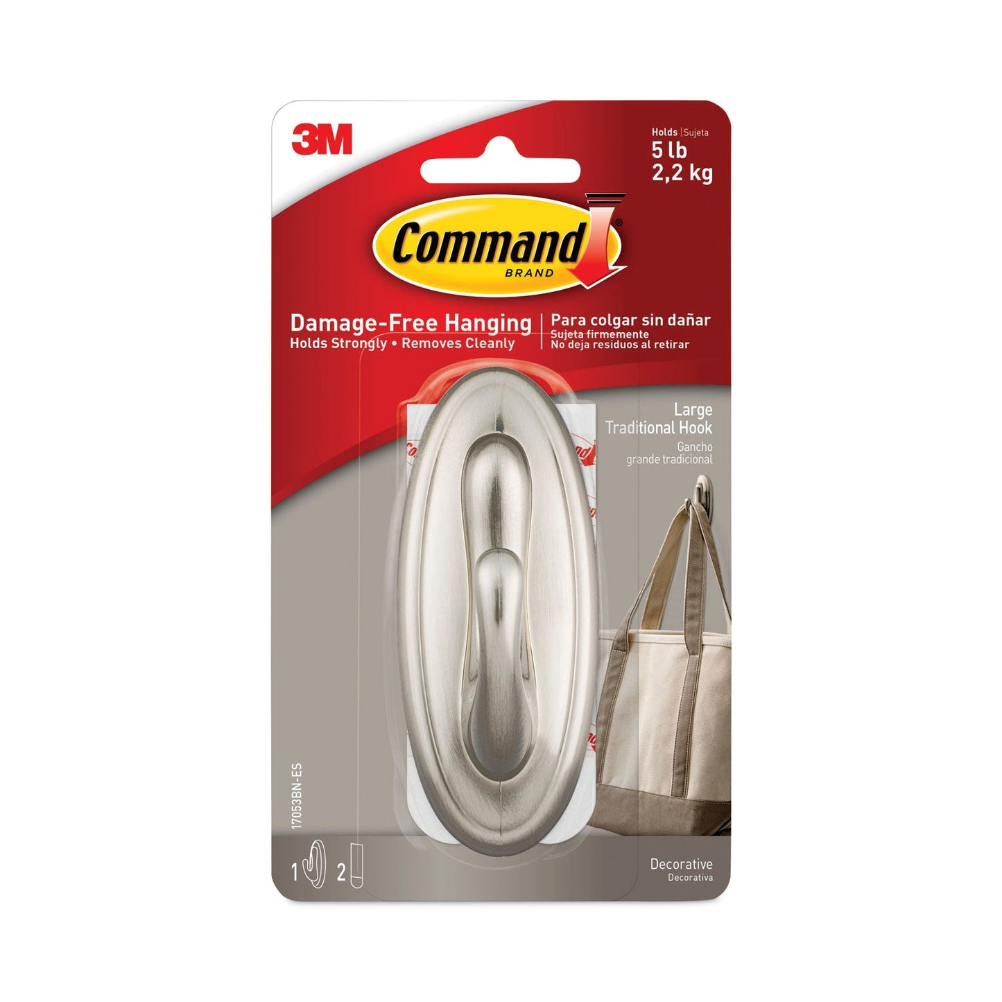 Command Decorative Hooks, Traditional, Large, 1 Hook and 2 Strips/Pack