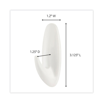 Command Designer Hooks, Plastic, White, 3 lb Cap, 6 Hooks and 12 Strips/Pack