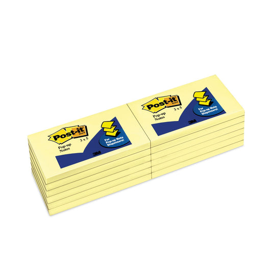 Post-it Original Canary Yellow Pop-up Refill, 3" x 5", Canary Yellow, 100 Sheets/Pad, 12 Pads/Pack