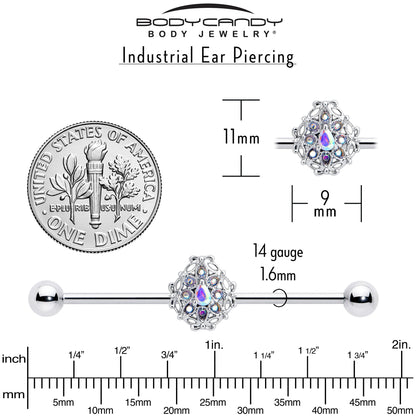 14G Aurora Gem Retro Sunburst Industrial Barbell 38mm