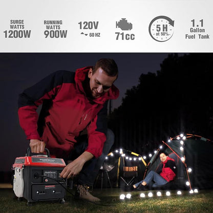 Powersmart 1200-Watt Portable Generator with Super Quiet, Ultralight for Camping, Storm Weather, PS50, Hurricane Season, Generators for House Power, Fuse Machine