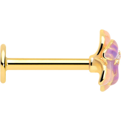 16G 5/16 Clear Gem Gold Tone Pastel Flower Labret Monroe Tragus