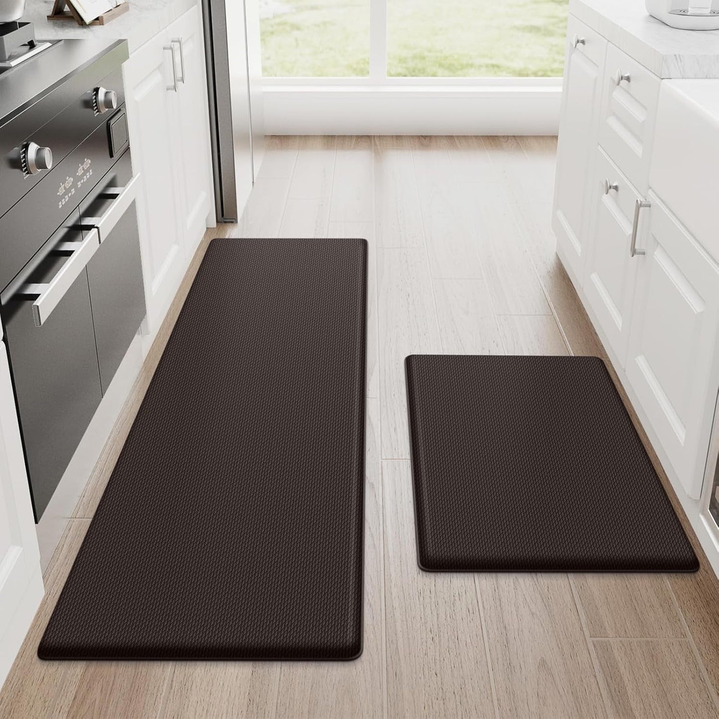 Kitchen Mats, 2PCS Kitchen Rugs, Cushioned anti Fatigue Kitchen Mats for Floor, Non-Slip Standing Desk Mat, Waterproof Kitchen Rug Set for Kitchen,20" X 32"+20" X 94.5"-Full 1Inch Thick,Black