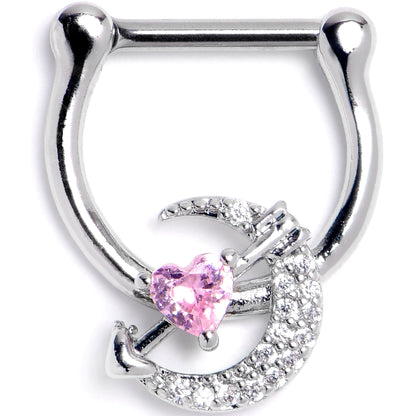 16G 5/16 Pink Clear CZ Gem Moon Lover Cartilage Clicker