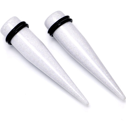White Shimmer Acrylic Straight Taper Set 6mm to 20mm Sizes