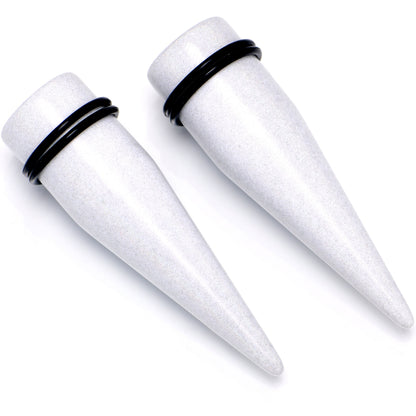 White Shimmer Acrylic Straight Taper Set 6mm to 20mm Sizes