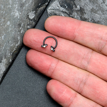 16G 3/8 Aurora Gem Black Beauty Bug Horseshoe Circular Barbell