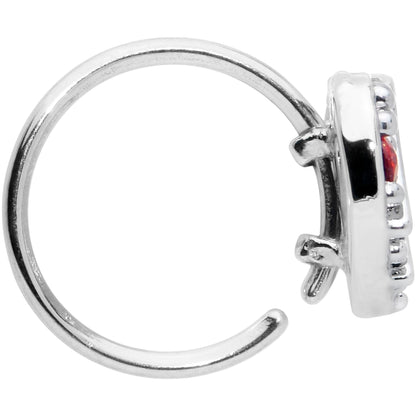 20G 5/16 Red CZ Gem Lattice Heart Nose Hoop