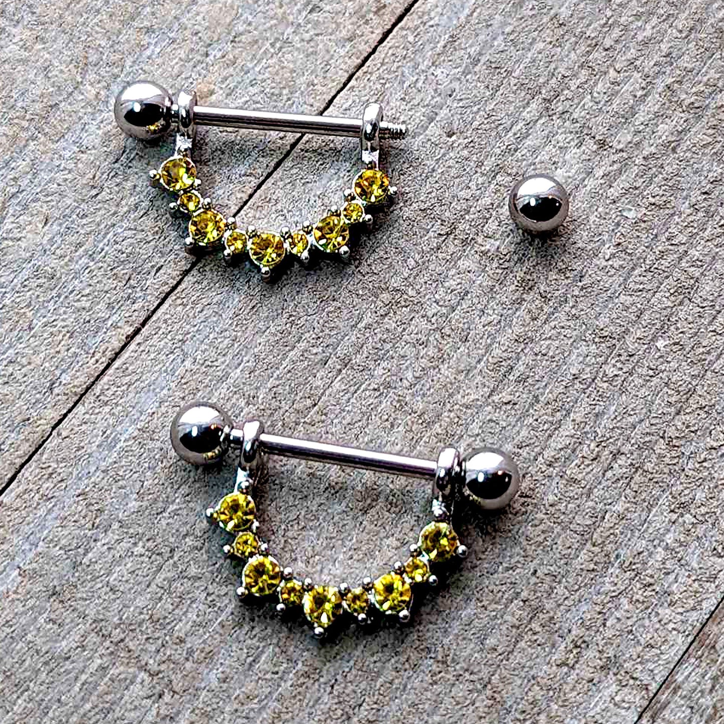 14G 9/16 Yellow CZ Gem November Birthstone Dangle Nipple Shield Set