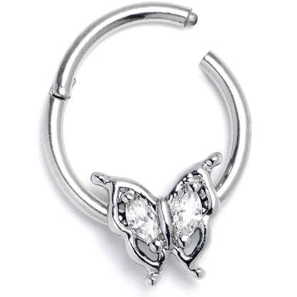 16G 3/8 Clear Gem Fancy Fab Butterfly Hinged Segment Ring
