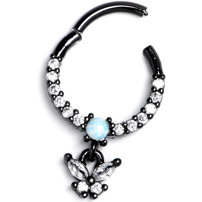 16G 3/8 Blue Synthetic Opal Black Butterfly Hinged Segment Ring