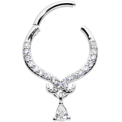 16G 3/8 Clear CZ Gem Elegant Curves Dangle Hinged Segment Ring