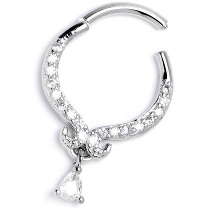 16G 3/8 Clear CZ Gem Elegant Curves Dangle Hinged Segment Ring
