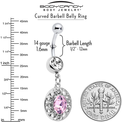Pink Clear Gem Flower Oval Elegance Dangle Belly Ring