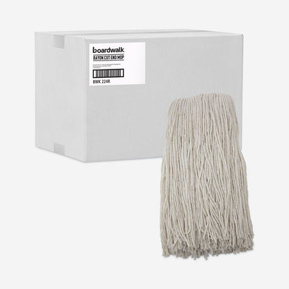 Boardwalk Premium Cut-End Wet Mop Heads, Rayon, 24oz, White, 12/Carton