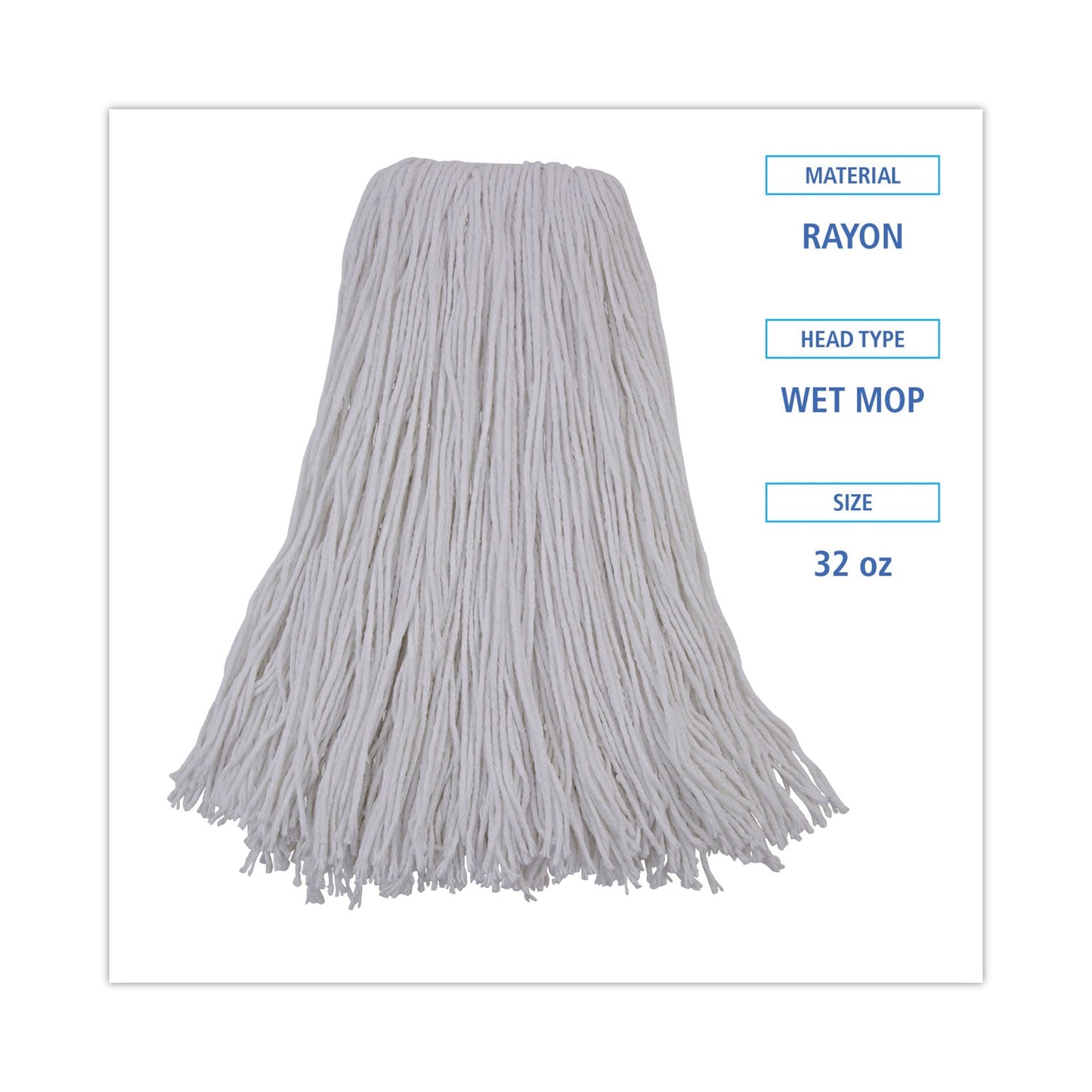 Boardwalk Mop Head, Premium Standard Head, Rayon Fiber, 32oz, White, 12/Carton