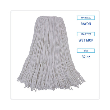 Boardwalk Mop Head, Premium Standard Head, Rayon Fiber, 32oz, White, 12/Carton