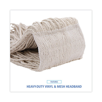 Boardwalk Mop Head, Premium Saddleback Head, Cotton Fiber, 24 oz, White, 12/Carton