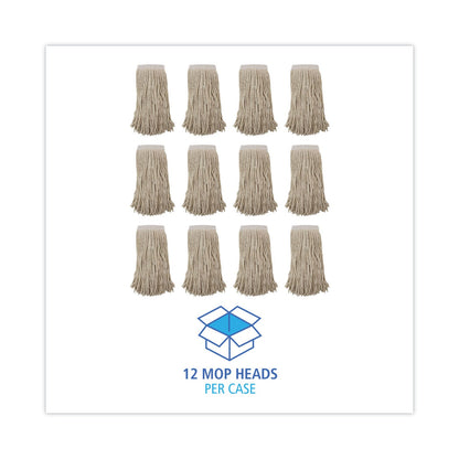 Boardwalk Mop Head, Premium Saddleback Head, Cotton Fiber, 24 oz, White, 12/Carton