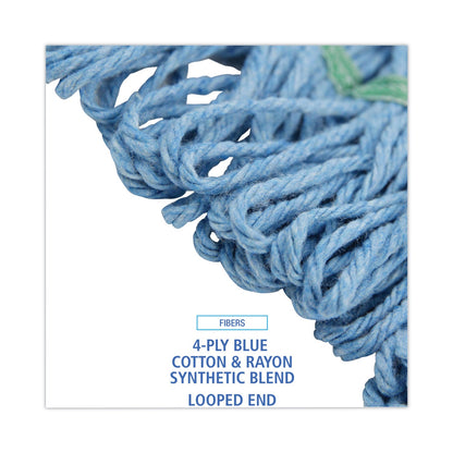 Boardwalk Mop Head, Premium Standard Head, Cotton/Rayon Fiber, Medium, Blue, 12/Carton