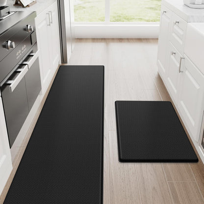 Kitchen Mats, 2PCS Kitchen Rugs, Cushioned anti Fatigue Kitchen Mats for Floor, Non-Slip Standing Desk Mat, Waterproof Kitchen Rug Set for Kitchen,20" X 32"+20" X 94.5"-Full 1Inch Thick,Black