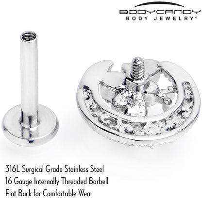 16G 5/16 Clear Gem Lunar Dragonfly Internally Threaded Labret Tragus