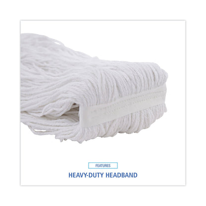 Boardwalk Pro Loop Web/Tailband Wet Mop Head, Rayon, #24 Size, White, 12/Carton