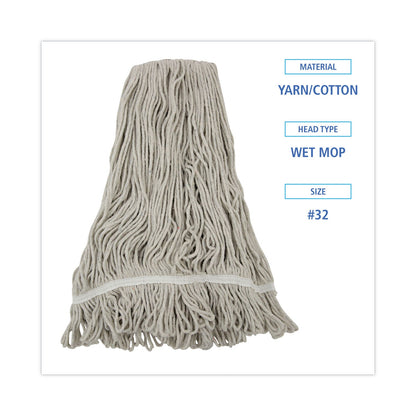 Boardwalk Mop Head, Loop Web/Tailband, Value Standard, Cotton, No. 32, White, 12/Carton