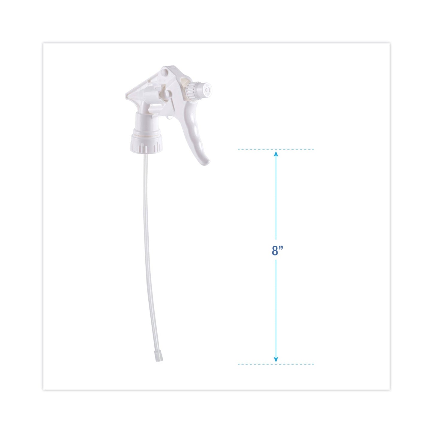 Boardwalk Trigger Sprayer 250, 8" Tube, Fits 16-24 oz Bottles, White, 24/Carton