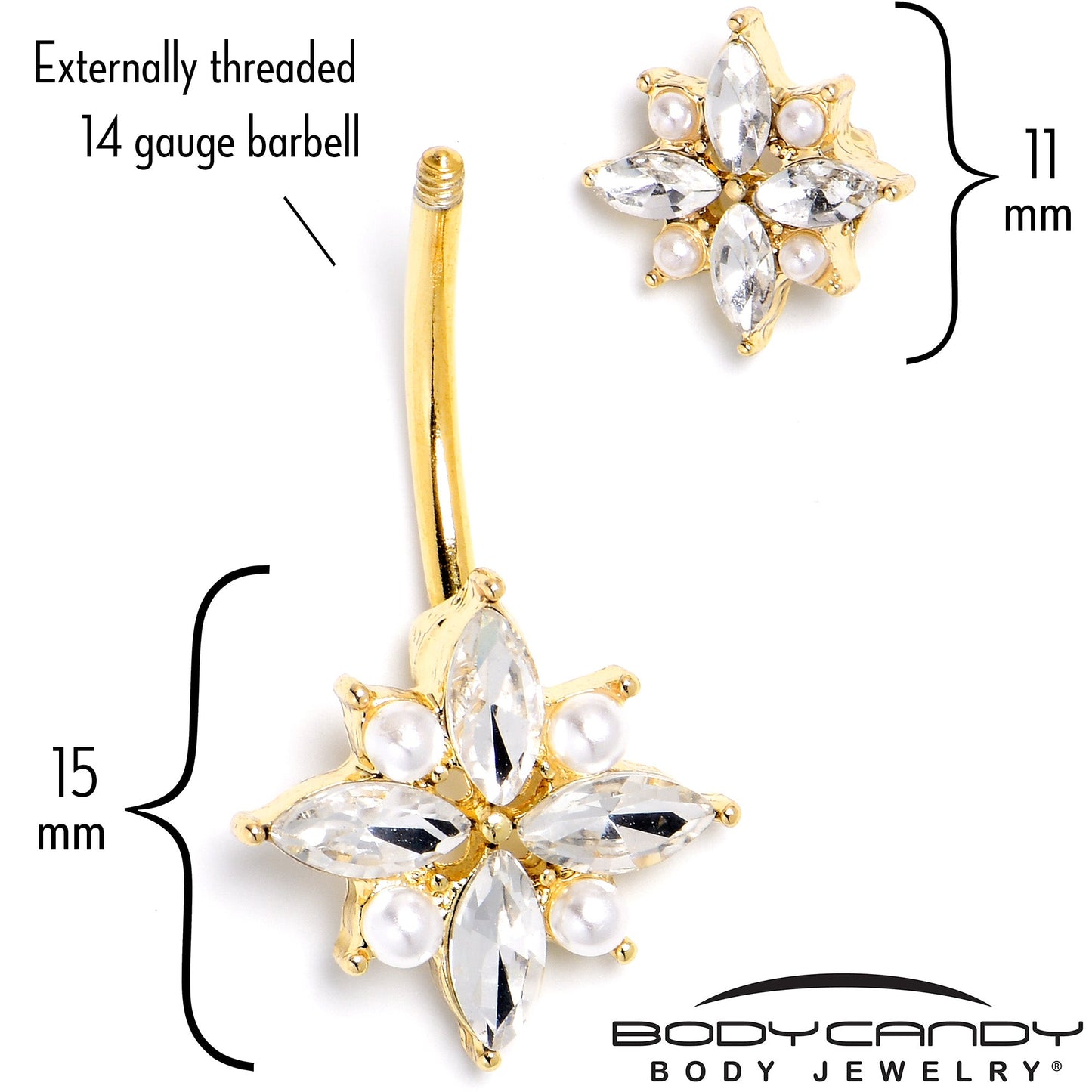 Clear Gem Gold Tone Star Power Double Mount Belly Ring