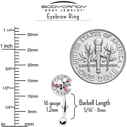 16G 5/16 Pink Gem Lunar Dragonfly Curved Eyebrow Ring