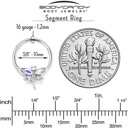 16G 3/8 Aurora CZ Gem Understated Dragonfly Hinged Segment Ring
