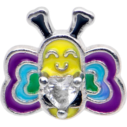 20G 7mm Clear CZ Gem Butterfly Love Bug L Shape Nose Ring